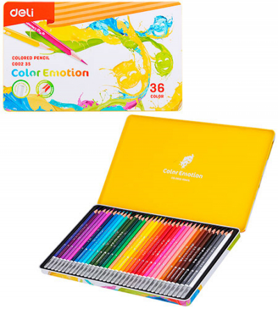 Карандаши Deli «Color Emotion», 36 цветов, в металлическом пенале 00235С