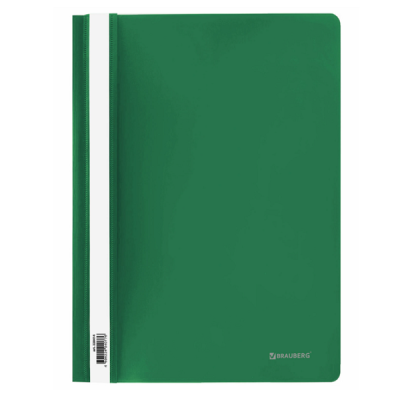 Скоросшиватель пластиковый BRAUBERG, А4, 130/180 мкм, зеленый, 220414