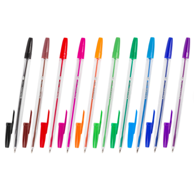 Ручки шариковые BRAUBERG, НАБОР 10 цветов, LINE, корпус прозрачный, толщина письма 1 мм, 141874