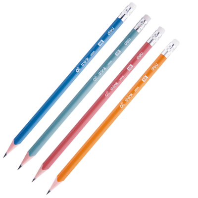 Карандаш ч/г Deli с ластиком, трехгранный, пластиковый, НВ, U50000