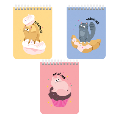 Блокнот А6 108х145 мм, 40 л., гребень, картон, клетка, BRAUBERG KIDS, "Котики", 114396