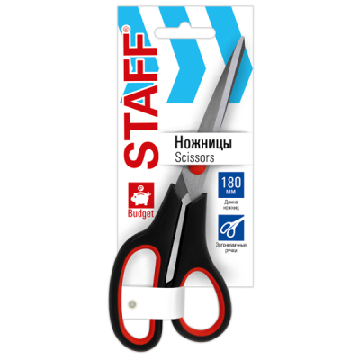 Ножницы STAFF ECO, 180 мм, резиновые вставки, черно-красные, 238944