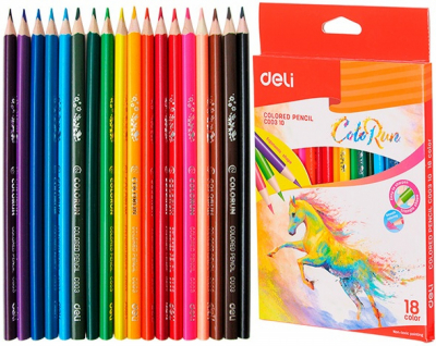 Карандаши Deli «ColoRun», 18 цветов, треугольные 00310С