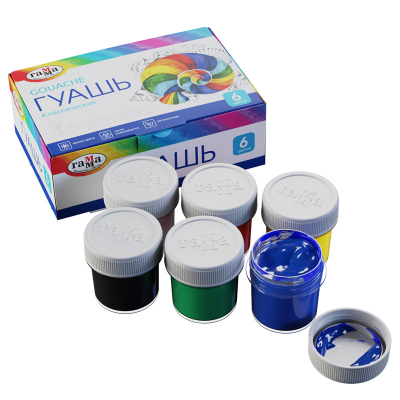 Гуашь Гамма "Классическая", 06 цветов, 20мл, картон. упак. 2210306