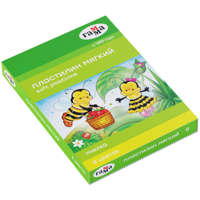 Пластилин восковой Гамма "Пчелка", 08цв., 120 г, со стеком, картон. 280038Н