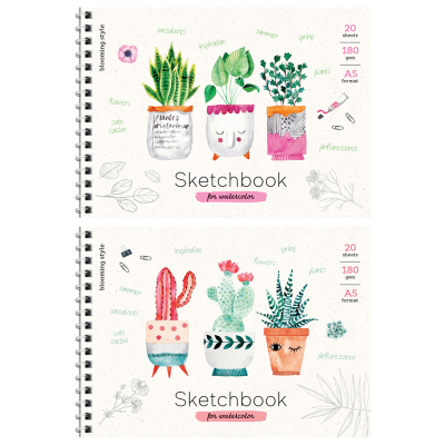 Скетчбук-блокнот для акварели 20л. А5 на гребне ArtSpace "Cute plants", 180г/м2 Б5а20грг_28235