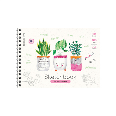 Скетчбук-блокнот для акварели 20л. А5 на гребне ArtSpace "Cute plants", 180г/м2 Б5а20грг_28235