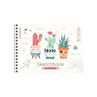 Скетчбук-блокнот для акварели 20л. А5 на гребне ArtSpace "Cute plants", 180г/м2 Б5а20грг_28235