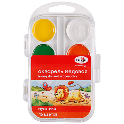Акварель Гамма "Мультики" NEW, медовая, 16 цветов, арт. 211046_16