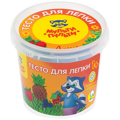Тесто для лепки Мульти-Пульти "Енот на каникулах", 04 цвета*60г, пластиковый стакан ТЛ_12206