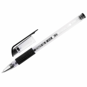 Ручка гелевая, черная, резиновый держатель, STAFF