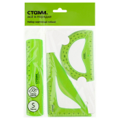 Набор чертежный СТАММ, размер S (линейка 15см, треугольник, транспортир), гибкий, прозрачный, зеленый, европодвес, НЧ-31355