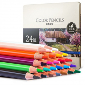 Художественные карандаши 24 цвета, в металлическом пенале, Deli 6565