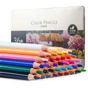Художественные карандаши 36 цветов, в металлическом пенале, Deli 6566