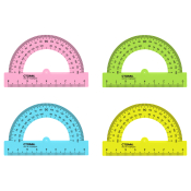 Транспортир 8см, 180° СТАММ, пластиковый, прозрачный, неоновые цвета, ассорти