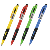 Ручка шариковая автоматическая с грипом STAFF "BP-16 Neon", СИНЯЯ, ассорти, линия письма 0,35 мм, 143750