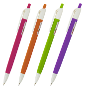 Ручка шариковая масляная автоматическая STAFF "OBP-253", СИНЯЯ, корпус ассорти, узел 0,7 мм, линия письма 0,35 мм, 142970