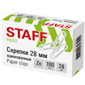 Скрепки STAFF, 28 мм, оцинкованные, 100 шт., в картонной коробке, 270451
