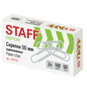 Скрепки большие 50 мм, STAFF "EVERYDAY", оцинкованные, 100 шт., в картонной коробке, РОССИЯ, 226755