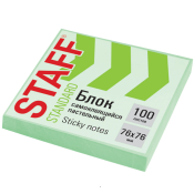 Блок самоклеящийся (стикеры) STAFF STANDARD, ПАСТЕЛЬНЫЙ 76х76 мм, зеленый, 100 листов, 116575