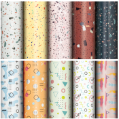 Бумага упаковочная подарочная мелованная "Terrazzo&Memphis", 70х100 см, 10 дизайнов ассорти, ЗОЛОТАЯ СКАЗКА, 592054