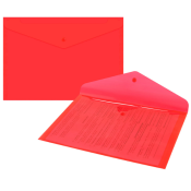 Папка-конверт с кнопкой прозрачная А4, BRAUBERG "UNIVERSAL", до 100 листов, красная, 0,15 мм, 273073