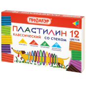 Пластилин классический ПИФАГОР "Веселая такса", 12 цветов, 180 г, СО СТЕКОМ, 106675