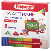 Пластилин классический ПИФАГОР ШКОЛЬНЫЙ, 8 цветов, 120 г, со стеком, 105433