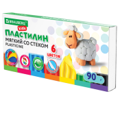 Пластилин мягкий восковой BRAUBERG KIDS, 6 цветов, 90 г, со стеком, 106493