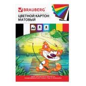 Картон цветной А4 немелованный (матовый), 8 листов 8 цветов, в папке, BRAUBERG, 200х290 мм, "Кот-рыболов", 129910