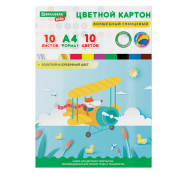 Картон цветной А4 МЕЛОВАННЫЙ ВОЛШЕБНЫЙ, 10 листов, 10 цветов, в папке, BRAUBERG KIDS, 200х290 мм, "Лисенок-пилот", 115157