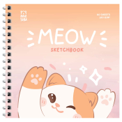 Скетчбук 60л., 150*150 MESHU "Meow", на гребне, выб. лак, soft-touch, 120г/м2, MS_53039