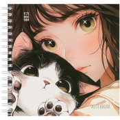 Скетчбук 60л., 150*150 MESHU "Сat girl", на гребне, soft-touch, 120г/м2, MS_64034