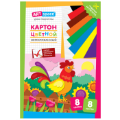 Картон цветной А4, ArtSpace, 8л., 8цв., немелованный, в папке, "Петушок", Нкн8-8_28651