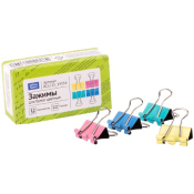 Зажимы для бумаг 15мм, OfficeSpace, 12шт., цветные, картонная коробка, BCLC15_19354